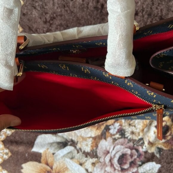 DONNEY & BOURKE Navy Blue Gretta Zip Closure Gold-Tone Hardware Satchel Bag NWT - Picture 9 of 15